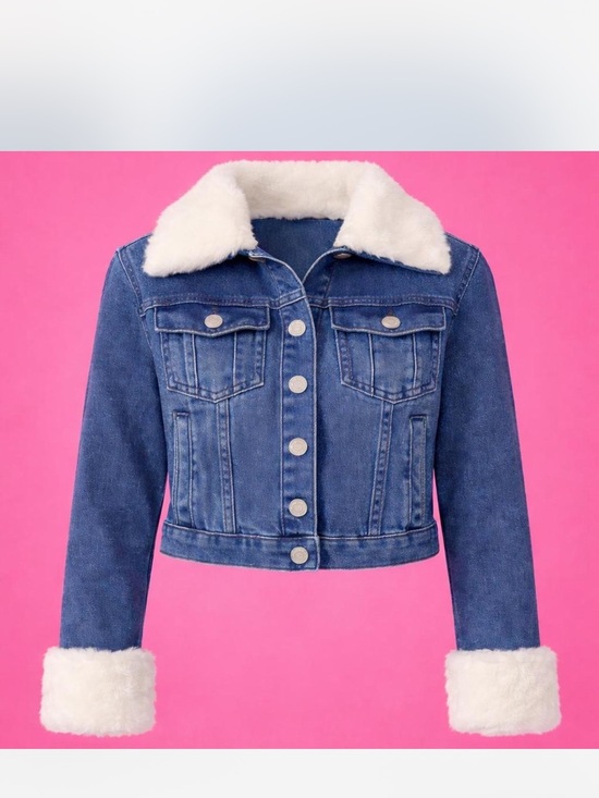 Sugar Thrillz Jackets & Blazers - Sugar Thrillz Blue Denim Jean Jacket with White Faux Fur Collar & Cuffs